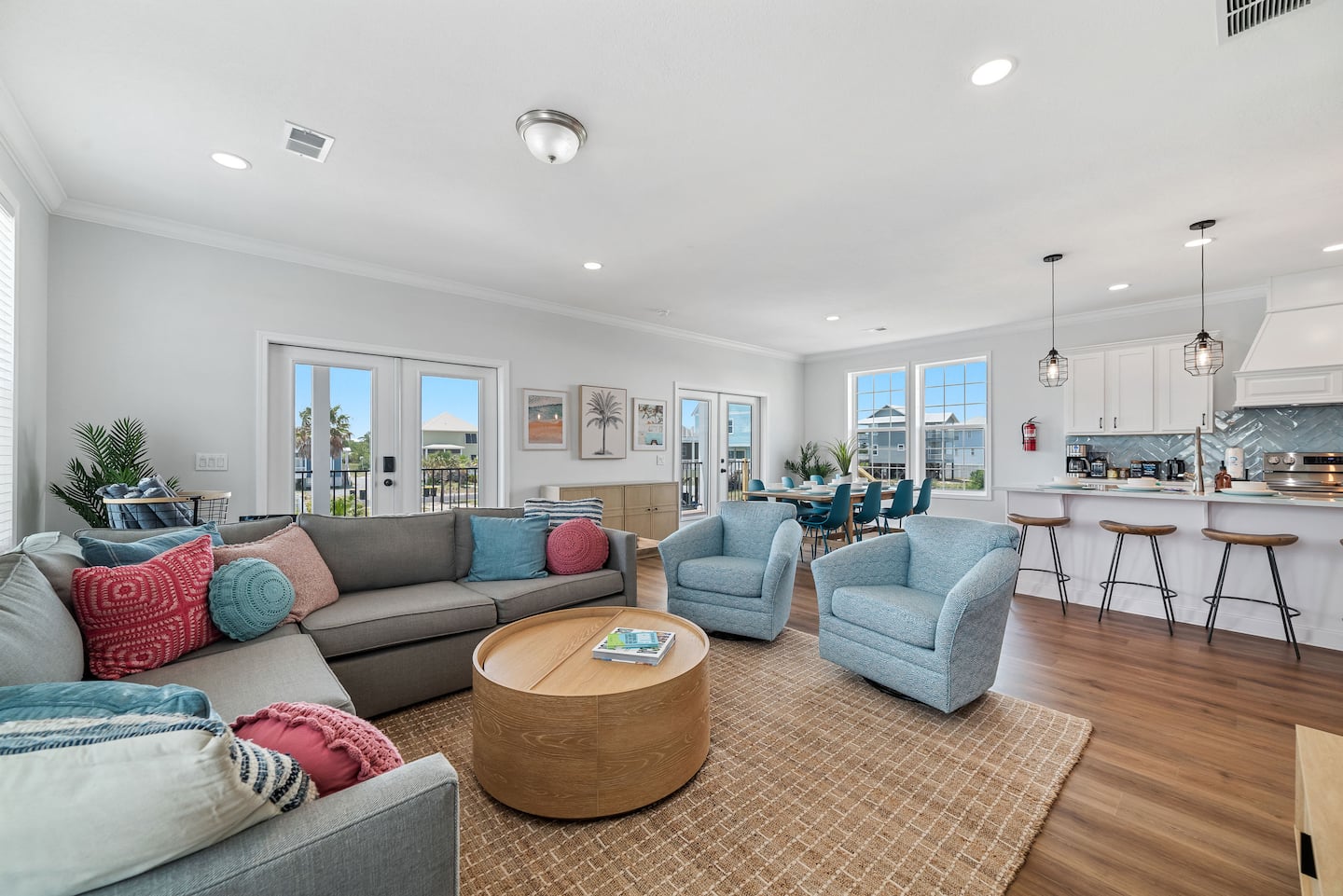 Open living, dining and kitchen area