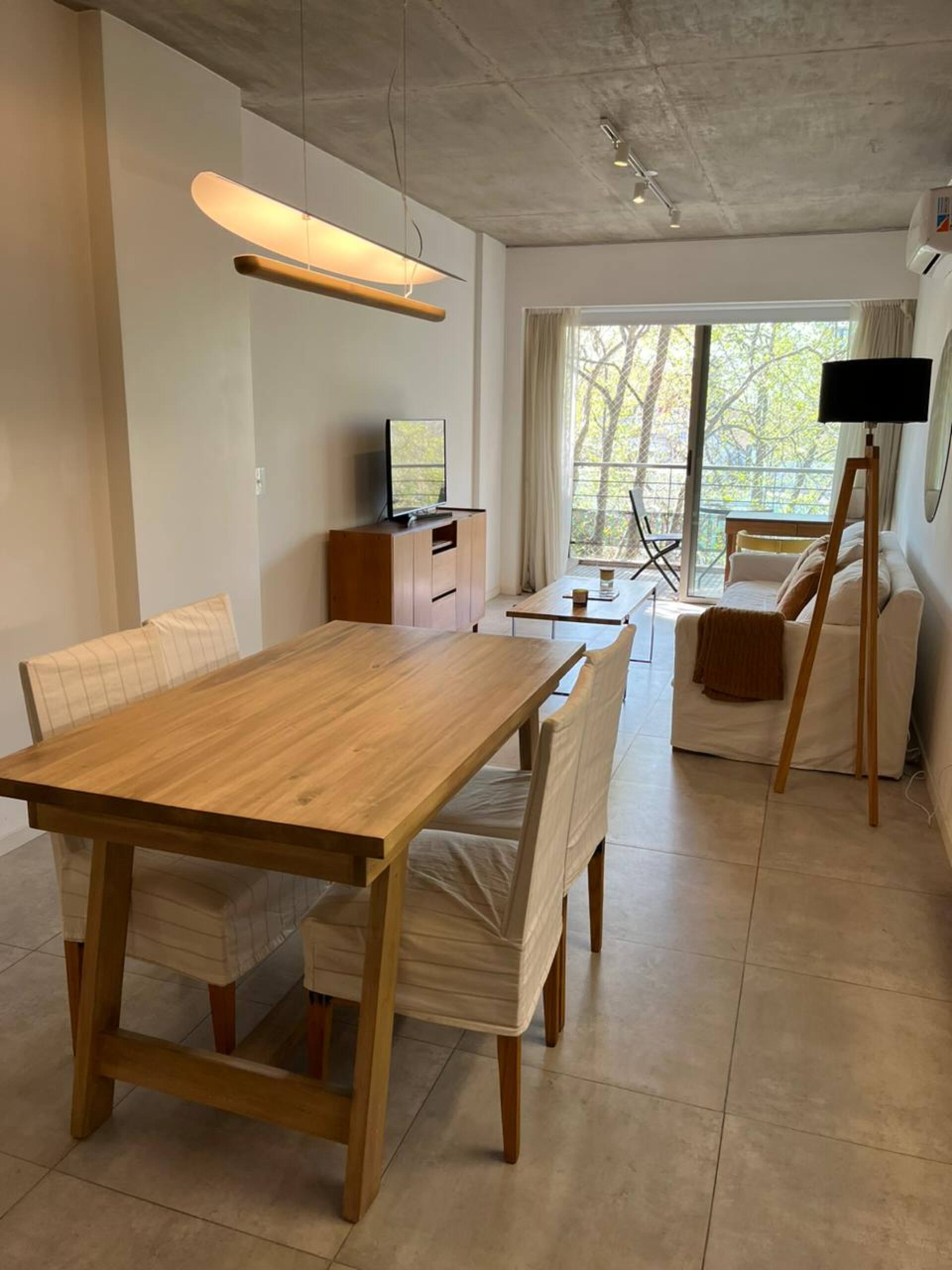 Stylish Studio: Wood Décor, Fitness, Grill