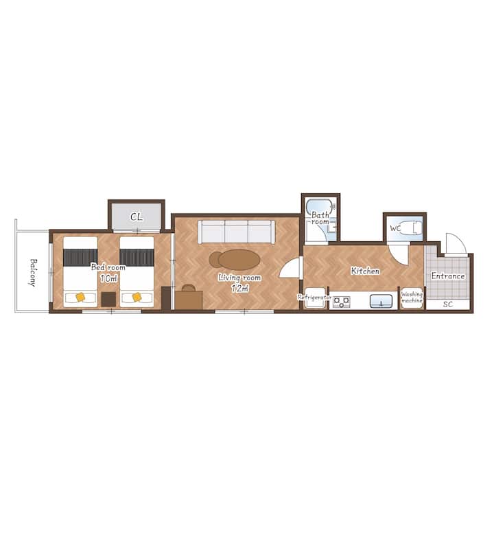 Castle 15 Min/38㎡/2bed/1sofa/max4ppl/wifi/1pkg - Kumamoto