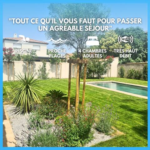 Villa 200M2-Piscine -Grand jardin -Proche plages