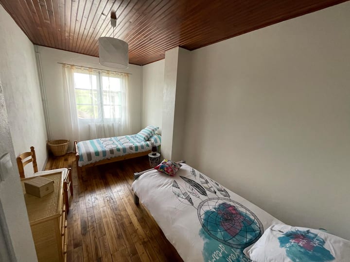 Izba „Duo“ s oddelenými posteľami v rozmeroch 90 x 190 rokov. Komoda v sklade a
za dverami nájdete vešiak na kabáty s 2 vešiakmi.