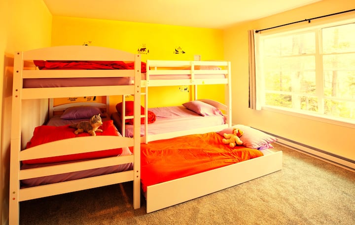 ילדים אוהבים את החדר המרווח הזה, הכולל מיטות קומתיים, מיטת יחיד נפתחת שמונחת מתחת, ופוף גדול במיוחד. חדר האורחים הזה יכול להכיל בנוחות עד 5 אורחים. 