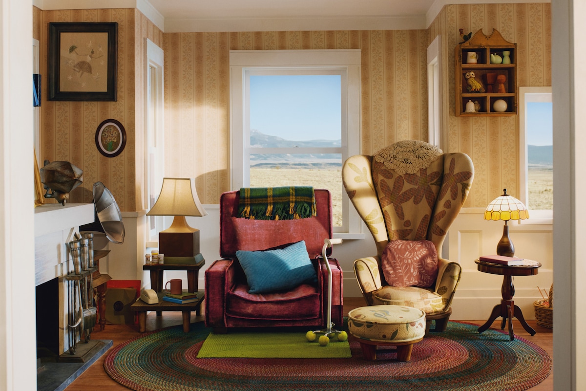 Ellie and me loved our afternoons here, reading and listening to music. These are the chairs we would dream of going to Paradise Falls in. 
