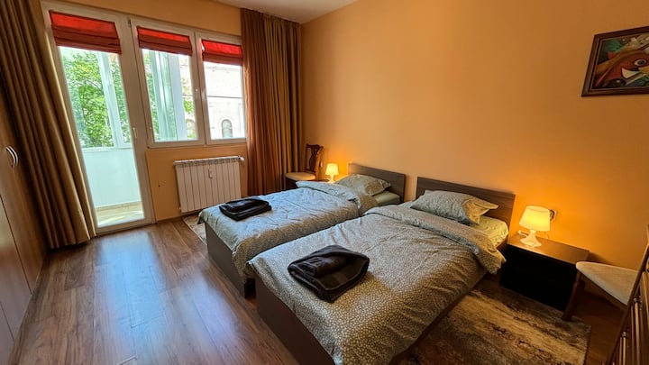 Chambre Quest avec deux lits séparés avec vue sur l'arrière-cour 