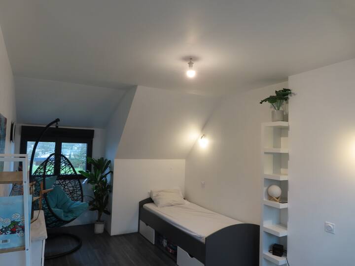 מיטה ומזרן נוחים לאדם אחד, חדר מרווח עם בהירות יפה, נוף עם שורות עצים של הכיכר ושל הגינה. תריסים חשמליים. יש מצעים.