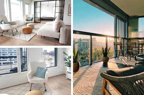 Huge Balcony, 1mi ParkView, 2BR, Sauna, Fits Seven