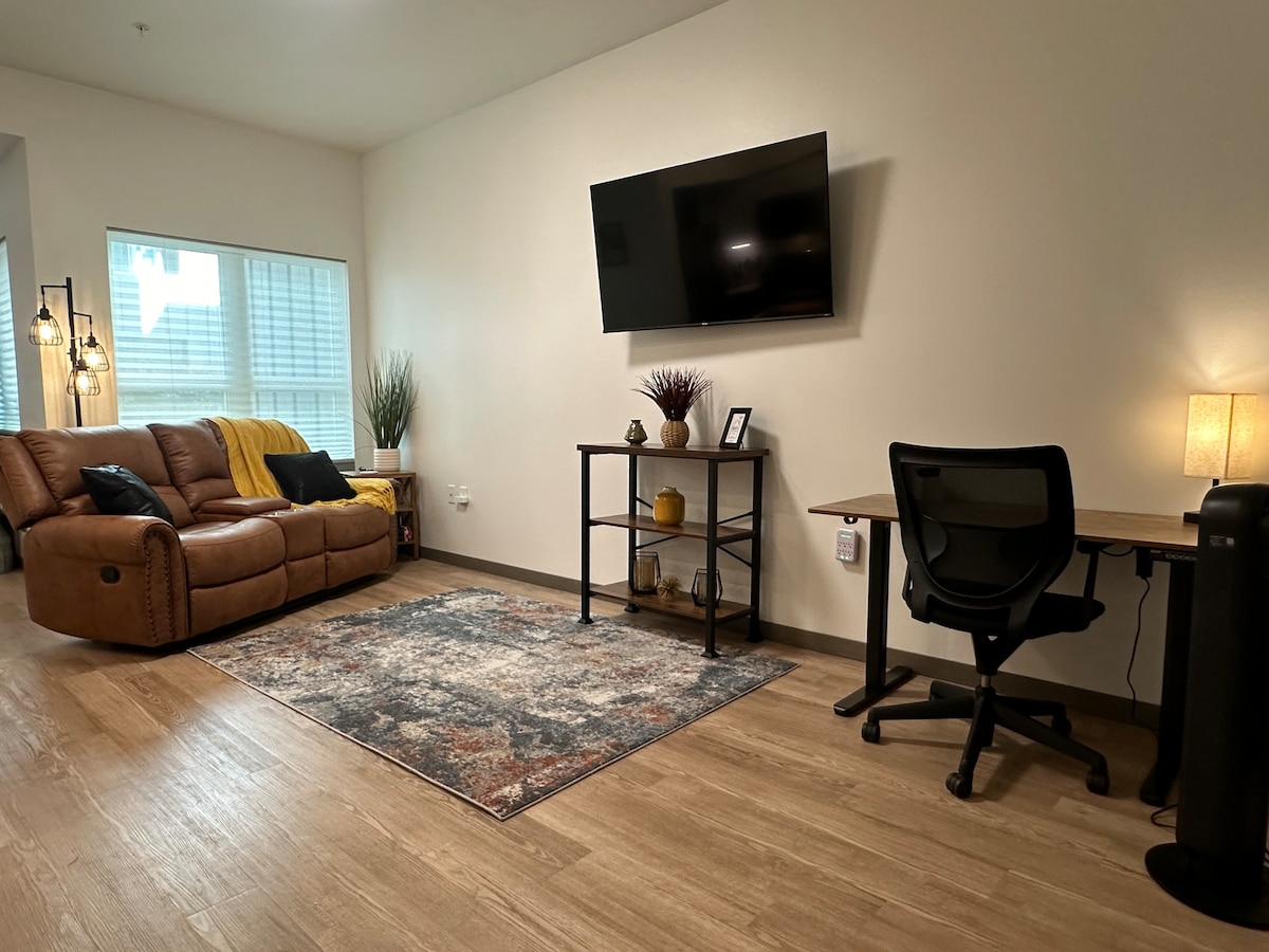 There is plenty of natural light. We made sure there are enough outlets and USB ports easily accessible for all your devices.
