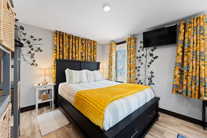 Comfy queen size bed.