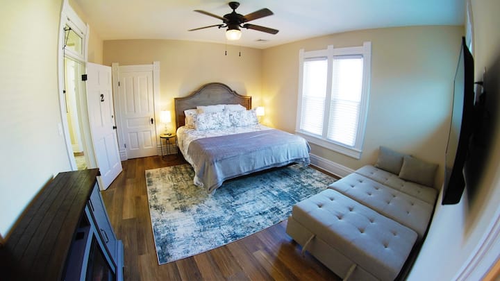 Second level, Bedroom 2. Queen bed, with additional fold out couch that turns into full bed