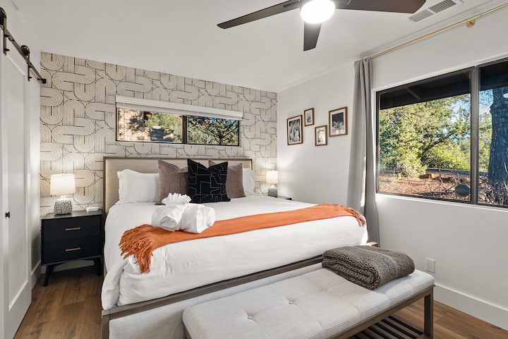 Bedroom 2 with King bed and bathroom.