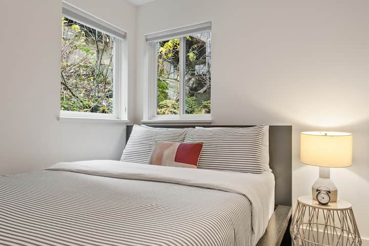Our bedrooms are located on the lower level of the home, thoughtfully positioned on opposite sides to enhance privacy and create a peaceful retreat for each guest.