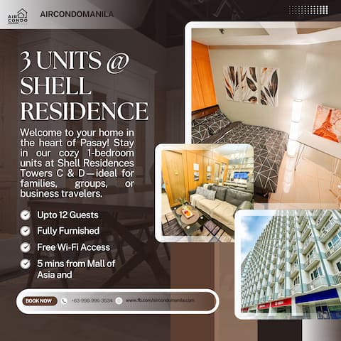 3 Units, 6-12 Guests, - 5mins to Mall of Asia