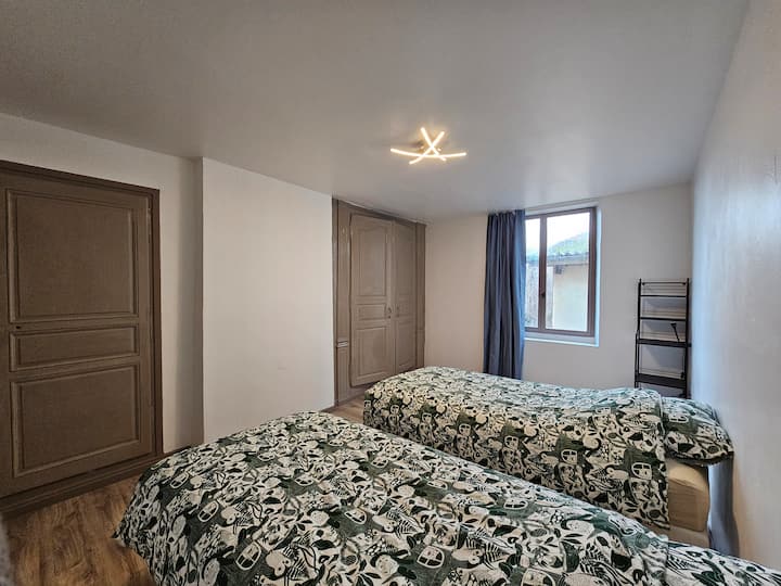 Chambre avec 2 grands lits simples