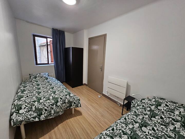 Chambre avec 2 grands lits simples