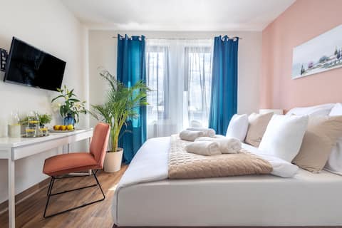 Room with one double bed