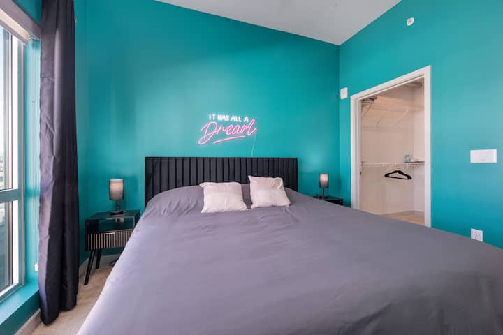 Have sweet dreams with black out curtains and a king bed