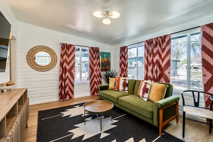 Living room #2 located in the adjacent bungalow. Designed with a sense of fun and relaxation in mind. 