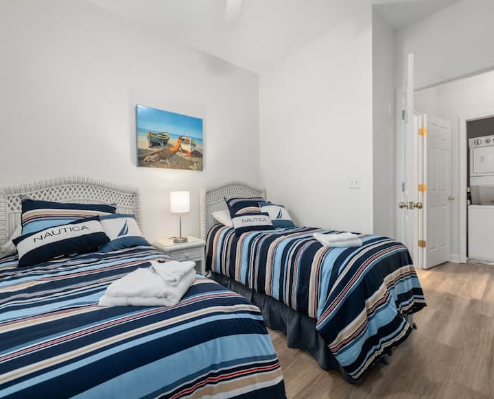 Ideal for kids or friends, the third bedroom features two twin beds with nautical decor and plenty of space. North Myrtle Beach, Ocean, Beaches, Pool, Pet Friendly, Family, Golf, Homes, Condos, Private