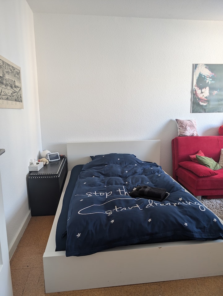 החדר המואר והמזמין הזה מציע מיטה נוחה, אידיאלית לשינה נינוחה בלילה.