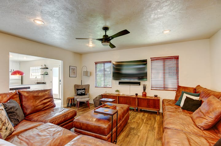 Sink into our large, comfy couch, perfect for relaxation after exploring. Whether you're curling up with a book or enjoying a movie, you'll find comfort and style in our inviting living space. Make yourself at home!