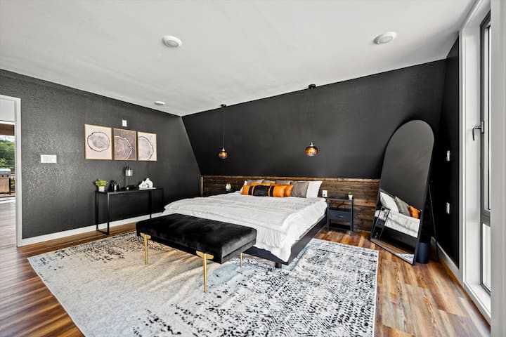 Drift into sleep in a minimalist bedroom with golden glow lights.