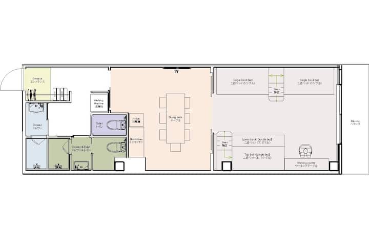 Hakata 55sq.m. 2bathroom Private Bunkbed Apartment - Fukuoka