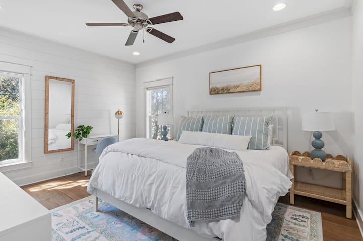 Upstairs master bedroom with walk in closet  and work space desk
