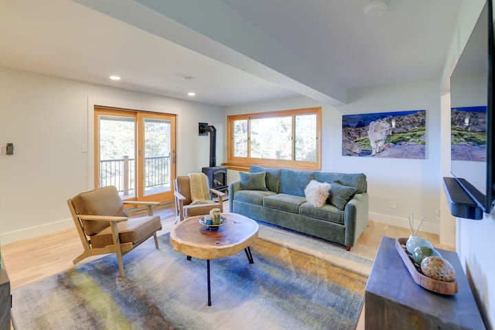 地下室的第二间客厅，配有电视、沙发床和壁炉