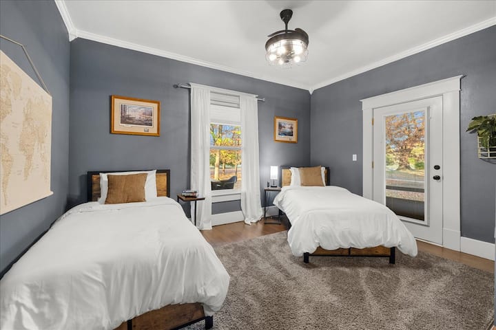 Bedroom 2: This bedroom is located on the first floor and features 2, twin/single-size beds. 