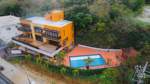 24 people maximum allowed. 5 bed rooms in villa!