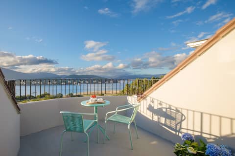 Private hot tub and terrace overlooking the estuary