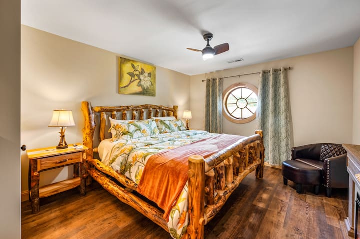 King log bed and comfy reading chair