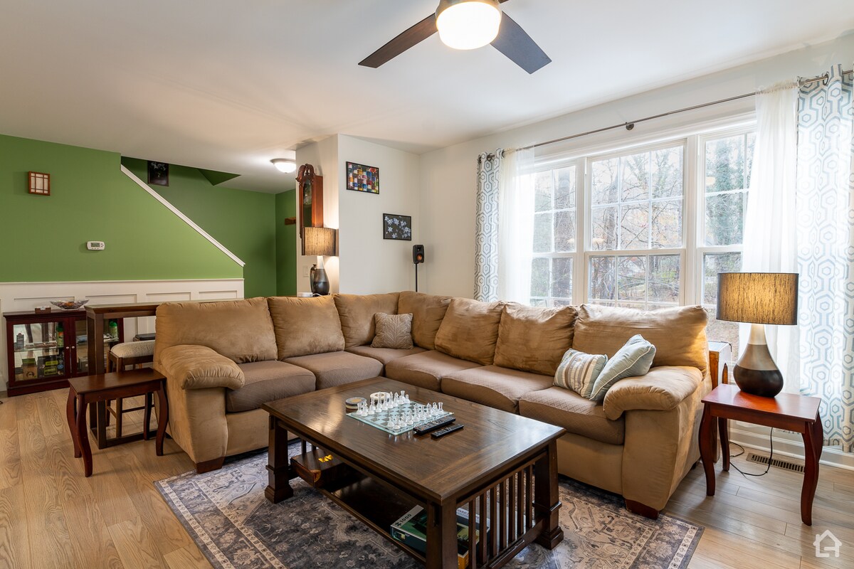 غرفة معيشة بها قسم نوم قابل للسحب