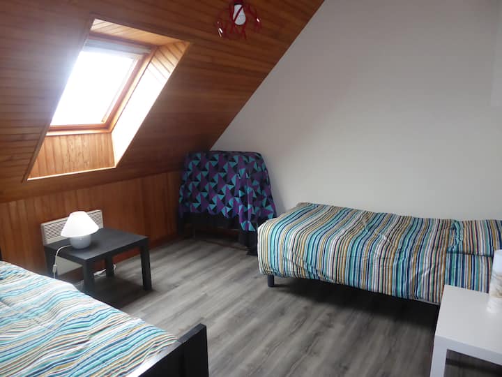 Ზღვის სანაპიროს ოთახი ორი ერთადგილიანი საწოლით