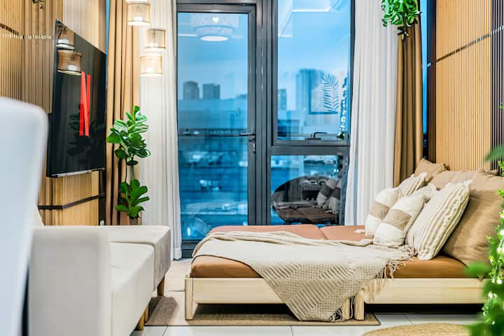 Living area with convertible sofa bed — comfortably accommodates up to 4 guests