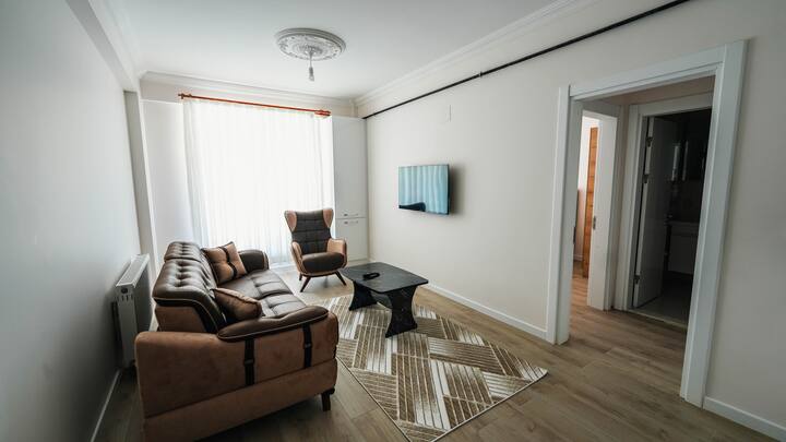 Kuna kitanda cha sofa sebuleni ambacho kinaweza kuwa kiti cha mikono na kitanda.