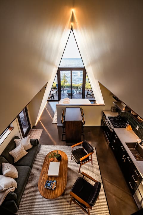 NEW Lakefront A-Frame w/Barrel Sauna + EV Charger