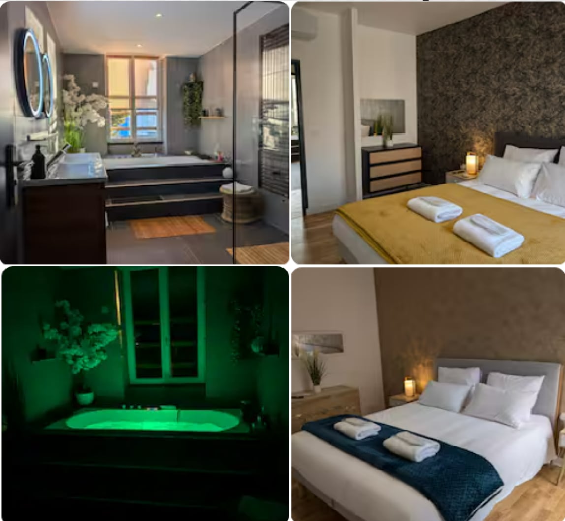 A modern bathroom is shown, featuring a spacious bathing area with a sleek tub and an elegant shower. Soft natural light filters through a nearby window, subtly illuminating the plants and decor, creating a serene ambiance for relaxation.