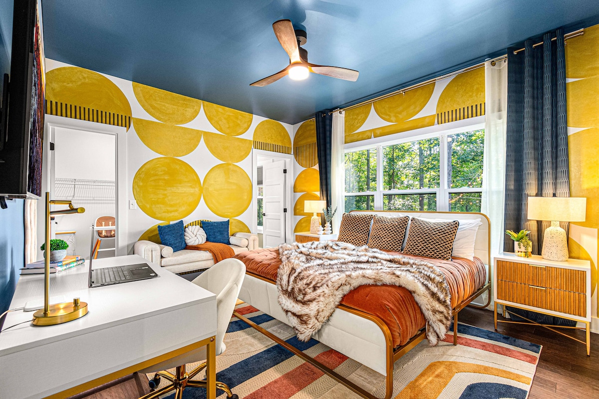 Master Bedroom with comfortable king bed, premium sheets, walk-in closet and in-suite bathroom with standing shower.