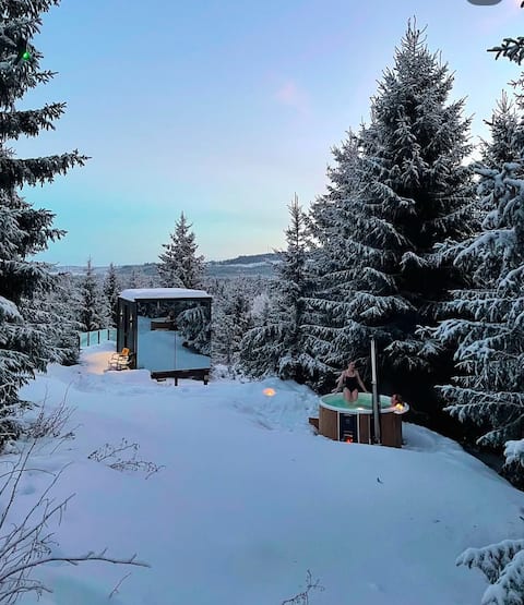 Exclusive mirror cabin Mørke with art and design