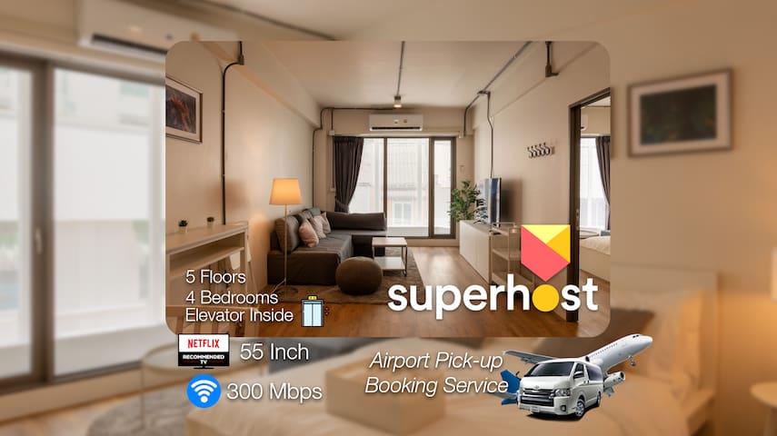 2min BTS-Boat 19PAX 4BR/5 Floors! w/lift