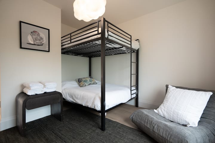 Double bunk room featuring double beds located on 3rd floor of lakehouse.