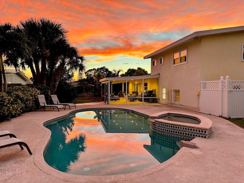 Private heated pool near beach