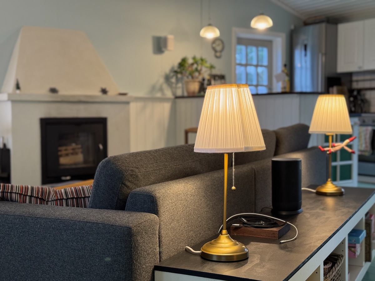 Hyggelig stue med brændeovn i sommerhus Jægerspris