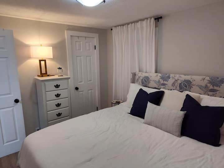 The Blue Bedroom is cozy and beautiful, Eastern King, Firm with Pillow top.