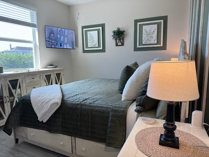 Peace and serenity at The Farmhouse - 2nd King bed with view of the canal and a dedicated workspace
