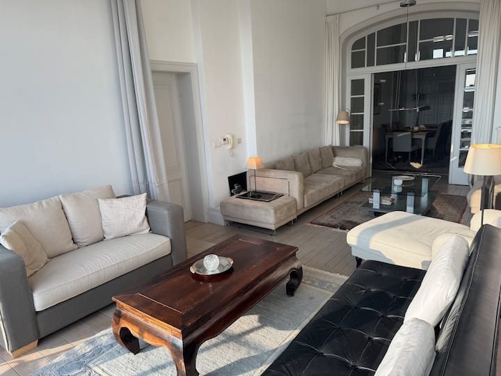 يمكن إغلاق سرير الأريكة الفردي بستائر من بقية غرفة المعيشة.