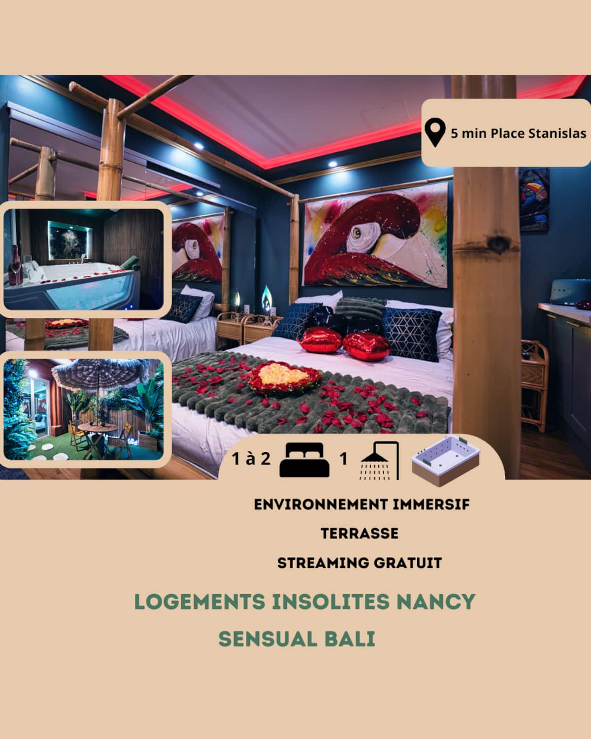 Sensual Bali Love Room Jacuzzi 300m de Stanislas