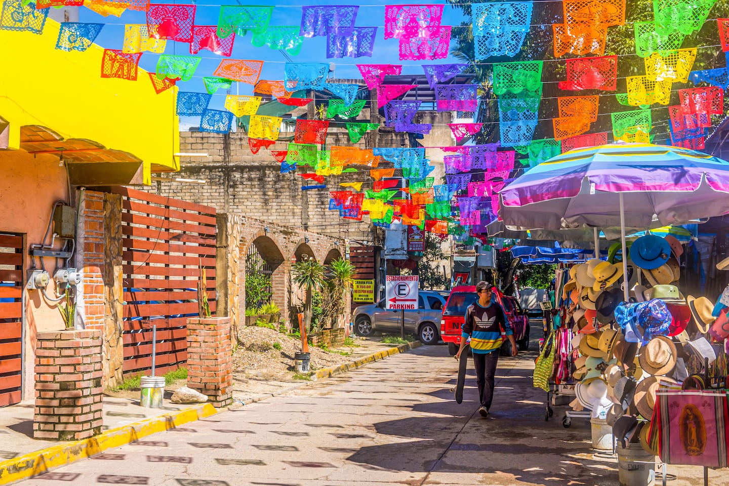 Wander the town center and find papel picado flags, street art, mezcalerias, and the Friday tianguis market.