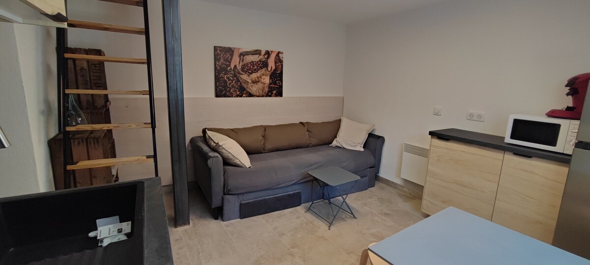 Bottenvåning - Kök, vardagsrum,  soffa eller 2 enkelsängar, TV